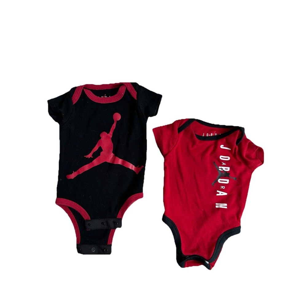 TWO Baby Jordan Brand Air Jordan 23 Jumpman Bodysuits SZ 3/6 mo Red Black Logo